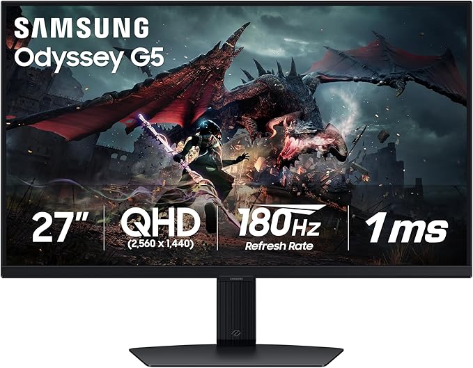 SAMSUNG 27-Inch Odyssey G50D Series QHD Fast IPS G-Sync Compatible Gaming Monitor 1ms VESA DisplayHDR 400 180Hz AMD FreeSync Adjustable Stand Eye Saver Mode LS27DG500ENXZA