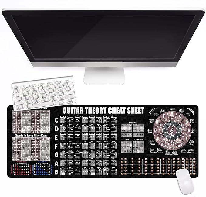 Guitar Theory Cheat Sheet Mousepad Guitar Theory Mouse Mat Music Cheat Sheet Mouse Pad Chords Piano Cheat Sheet Beginners Musician Music Production Black Color NVA