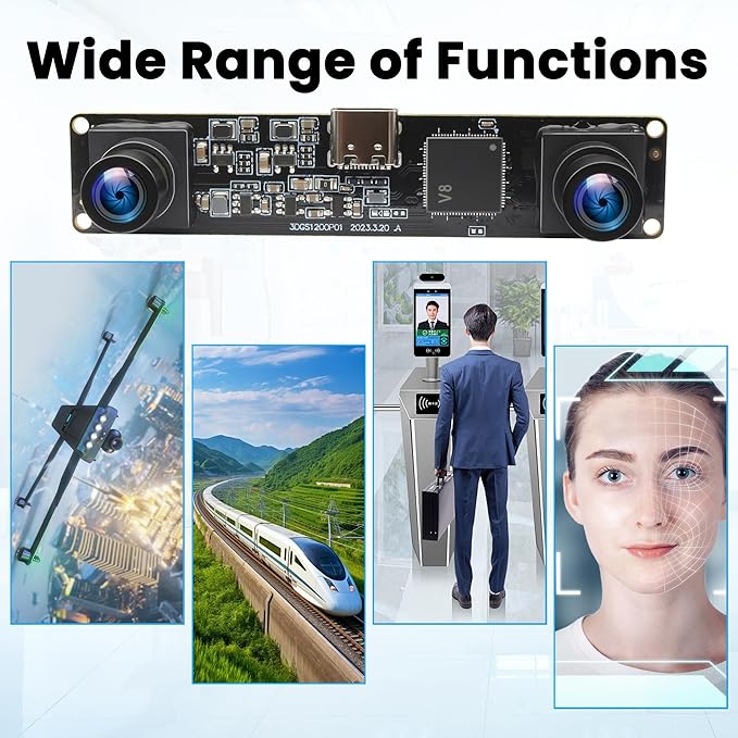 120fps 3D Stereo USB Camera Global Shutter 1200P Synchronization Dual Lens Module 90 Degree for PC Computer USB2.0 Plug and Play Face Recognition QR Codes Scanning