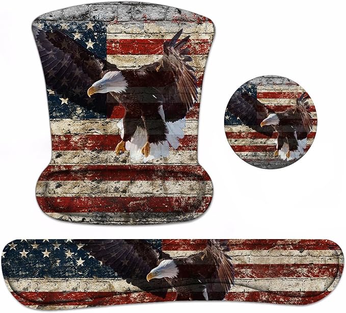 Keyboard Wrist Rest and Mouse Pad Wrist Support Set with Coasters Non-Slip PU Base Ergonomic Mousepad for Computer Laptop Home Office Easy Typing &amp Pain Relief Military Wall Graffiti USA Flag Ea