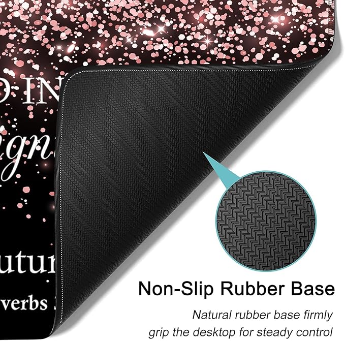 Desk Pad Extended Large Mouse Pad with Stitched Edges (31.5X11.8In) Ergonomic Mouse Wrist Rest Waterproof Computer Keyboard Mouse Mat Proverbs 31:25 Bible Rose Gold XXL Black Gaming Mouse Pad