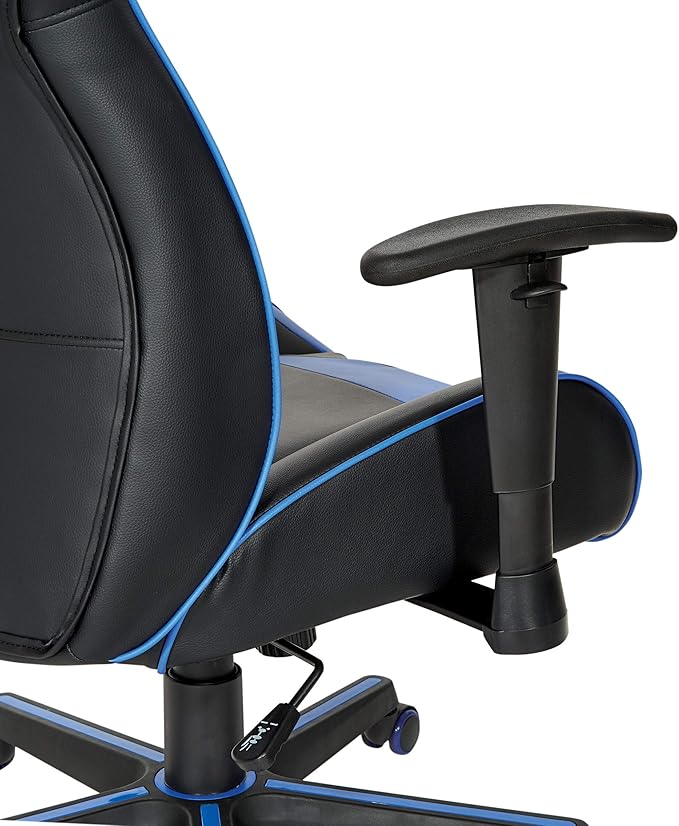 OSP Home Furnishings Vapor Ergonomic Adjustable High Back Faux Leather Gaming Chair with Coil Spring Seat and Integrated Cooling Airflow Blue Accents