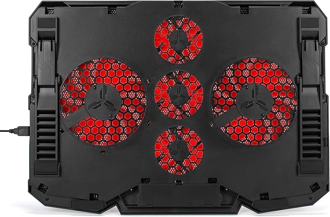 Enhance Cryogen Gaming Laptop Cooling Pad - Fits 17 in. Computer PS4 - Adjustable Laptop Cooling Stand with 5 Quiet Cooler Fans 2 USB Ports and LED Lighting - Slim Portable Design 2500 RPM (Red)