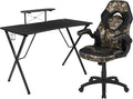 Flash Furniture Black Gaming Desk and Camouflage/Black Racing Chair Set with Cup Holder Headphone Hook and Monitor/Smartphone Stand