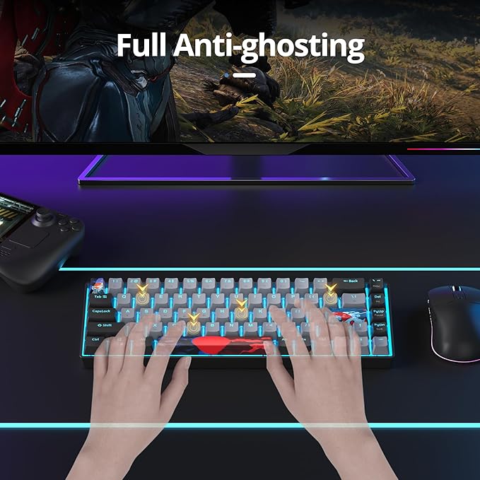 65 Percent Gaming Keyboard 68 Keys Mechanical Keyboard LED Backlit Ultra Compact Wired Key Board with Red Switch for Windows Laptop Gamer