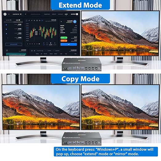 KVM Switch 2 Monitors 4 Computers HDMI + DisplayPort KCEVE USB 3.0 DP KVM Switcher 8K@30Hz/4k@144Hz DP KVM for 4 PC Share 2 Display and 4 USB 3.0 Devices