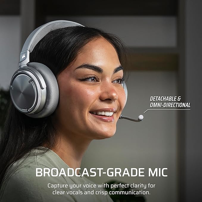 Corsair Virtuoso MAX Wireless Gaming Headset – Dolby Atmos Active Noise Cancelling Sonarworks SoundID Simultaneous 2.4GHz Wireless &amp Bluetooth 50mm Graphene Drivers PC Mac PS5/PS4 – Silver