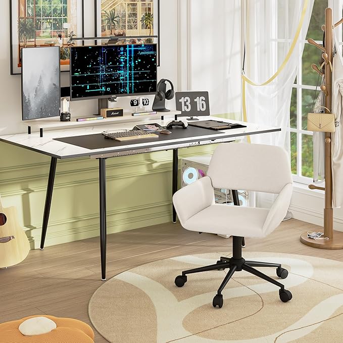 Homy Casa Swivel Adjustable Height Video Game Chair Mid Back Armchair for Work Home Office Living Room Modern Upholstered Computer Desk Chair