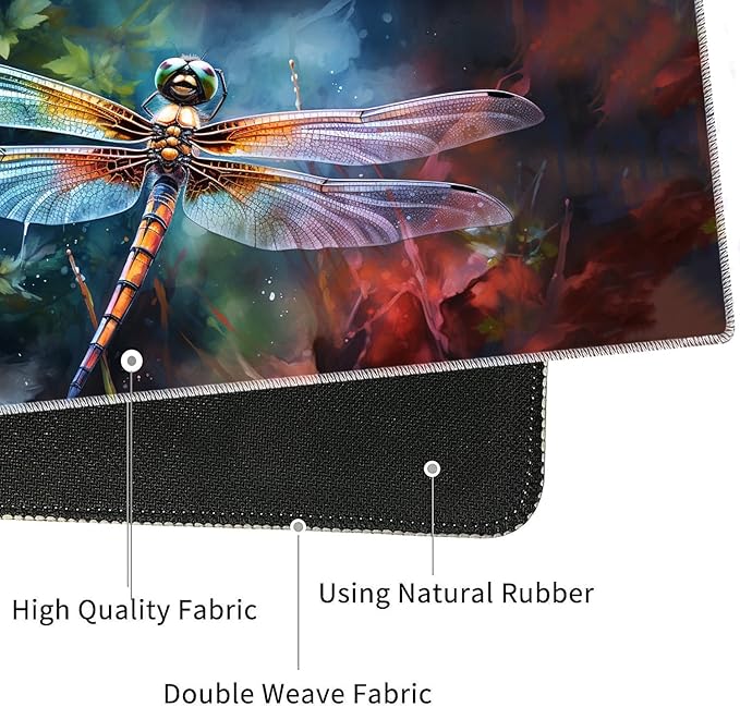 4 in 1 Mouse Pad Combo Large Gaming Mouse Pad + Keyboard Wrist Support + Mouse Wrist Rest + Coaster Table Pad with Stitched Edge Ergonomic Wrist Pad Set Art Dragonfly