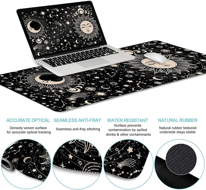 Sun Moon Mouse Pad Set Desk Mat Pad XXL Large Gaming Mouse Pad with Wrist Rest Ergonomic Mouse Pad Keyboard Wrist Rest Coaster Home Office Desk Accessories Decor Supplies Boho Abstract