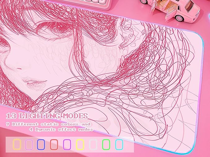 JMIYAV Pink RGB Gaming Mouse Pad 31.5x12 Inch PC XL Large Extended Glowing Led Light Up Desk Pad Non-Slip Rubber Base Computer Cute Mousepad Mat Desk Accessories Gaming Setup 39-9671