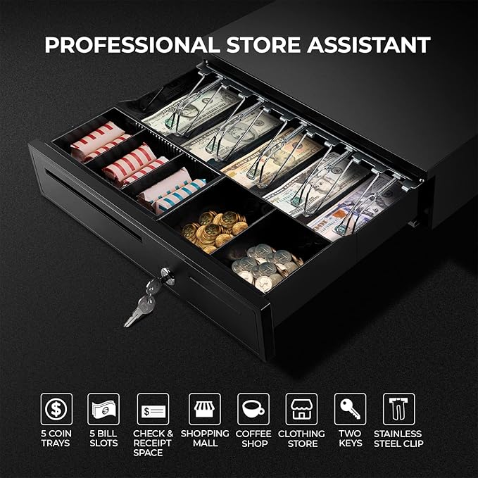 MUNBYN POS Touch Screen Monitor 17-inch 400 nits Flat Capacitive LED Touchscreen Monitor POS System and Black Cash Register Drawer 16 Wide Cash Drawer with Removable Coin Tray