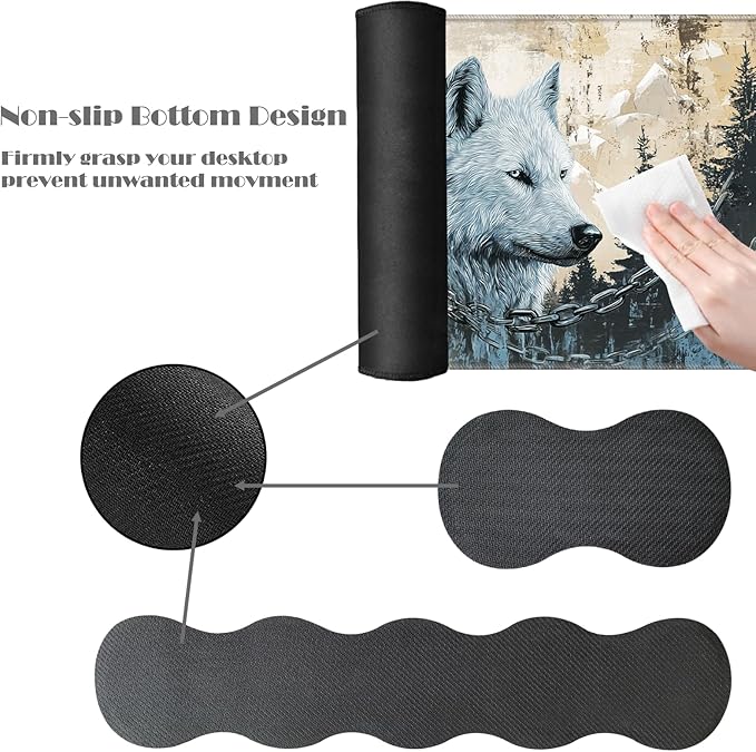 Ergonomic Keyboard Wrist Rest &amp Mouse Pad Wrist Rest SetXL Gaming Desk Mat 31.5x 11.8Non-Slip BaseMemory FoamEasy Typing Pain Relief for Office &amp HomeWolves Metal Chain Winter
