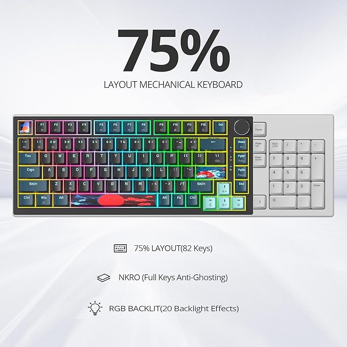 75% TKL Wired Mechanical KeyboardRGB Backlit Gasket Mount 82 Key Hot Swappable Custom Linear Red Switch Gaming Keyboard with Volume Knob &amp PBT Keycaps (82 Monster B)
