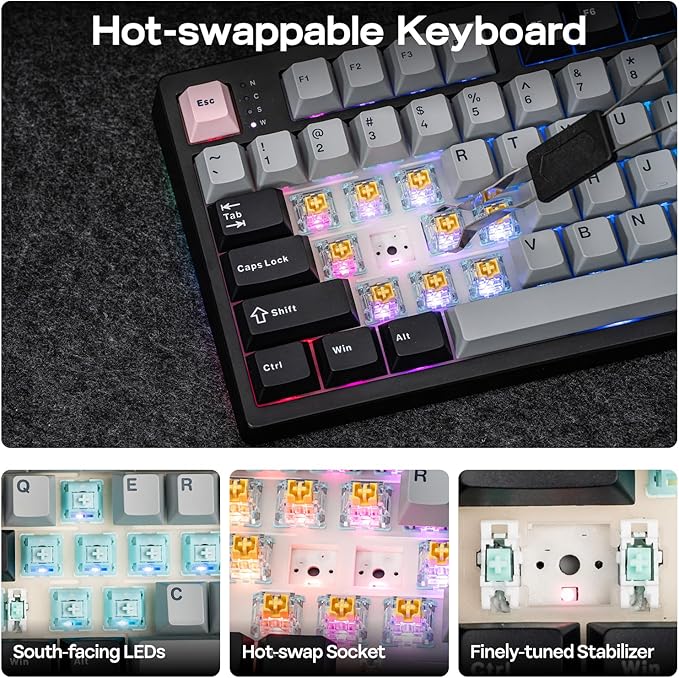 EPOMAKER TH108 PRO Full Size Mechanical Keyboard with Screen &amp Knob Wireless Gaming Keyboard with 10000mAh Creamy Gasket Hot Swap Custom Driver RGB Backlight (Black Sea Salt Silent)