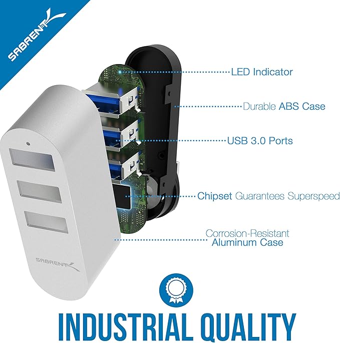 Sabrent Premium 3-Port Aluminum Mini USB 3.0 Hub + Premium 3-Port Aluminum Mini USB 3.0 Hub