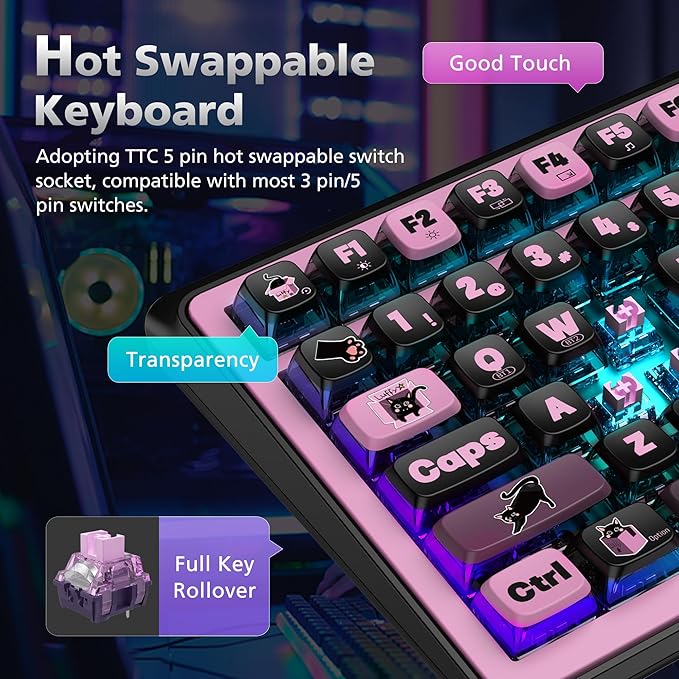 H98 Wireless Mechanical Keyboard96-Key Hot-Swappable Wired Gaming KeyboardTri-Mode Bluetooth 5.0 2.4G USB-C1.14 Color ScreenDouble Knob6000mAhRGBPBT Keycaps for PC Mac iPad-Black
