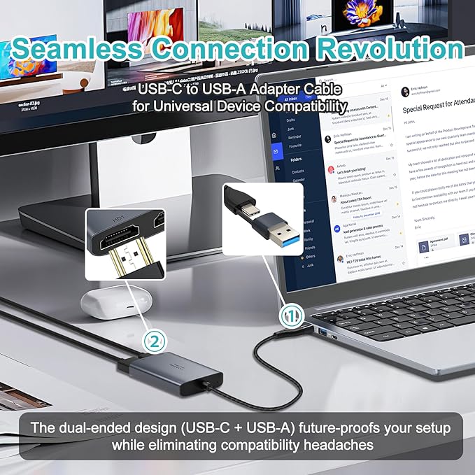 USB C to Dual HDMI Adapter 1080P 60Hz Multi-Monitor Splitter for MacBook/PC/Laptop - USB-A/USB-C to 2 HDMI Ports Aluminum Docking Station Audio Sync Windows/macOS Software Control MST