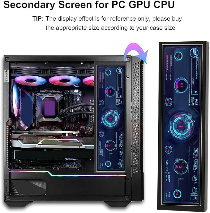 Dpofirs 8.8in USB Mini Screen USB C PC Sensor Panel Display PC CPU Data Monitor PC Computer Temp Mini Secondary Screen for Desktop Chassis (Without Touch)