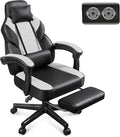 Gaming Chair for Adults Gaming Chairs with Footrest Ergonomic Video Game Chair with Massage Lumbar Big and Tall Computer Chair Height Adjustable with Headrest and 360° Swivel Seat White