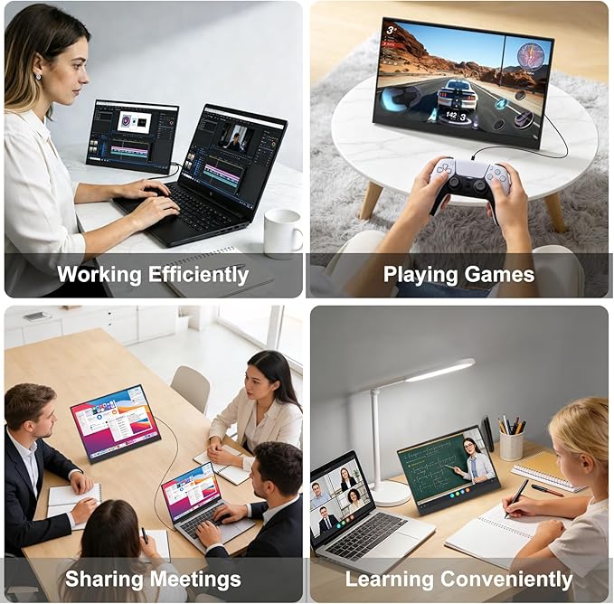 Portable Monitor 14 inch 2.2K QHD USB C HDMI Ultra-Slim IPS Travel Display &amp Speakers HDR Plug&ampPlay External Monitor for Laptop PC PhoneMac