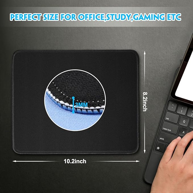 Kanayu 12 Pcs Mouse Pad Bulk 10.2 x 8.3 x 0.12 Inch with Non Slip Rubber Base Stitched Waterproof Mouse Pad Washable and Dirt Resistant Square Multicolored