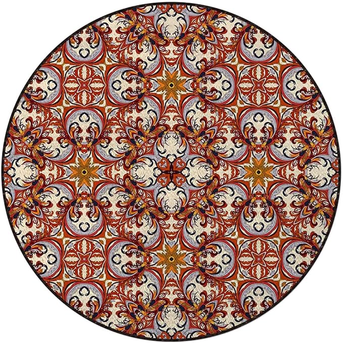 Multicolor Gaming Chair Mat Round Floor Mats for Office Chair Computer Gaming Desk Mat for Rolling Chair Non-Slip Gaming Rug Floral Middle Eastern Bouquet Print Diameter 35.4 in