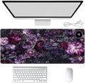 Heated Mouse Pad Hand Warmer Warm Desk Pad Mousepad Desk Mat with 3 Levels Heating and Auto Shut Down 31.5 x 13 inch PU Leather Warmer Keyboard Mat for Gaming Laptop Office Home Purple Flower