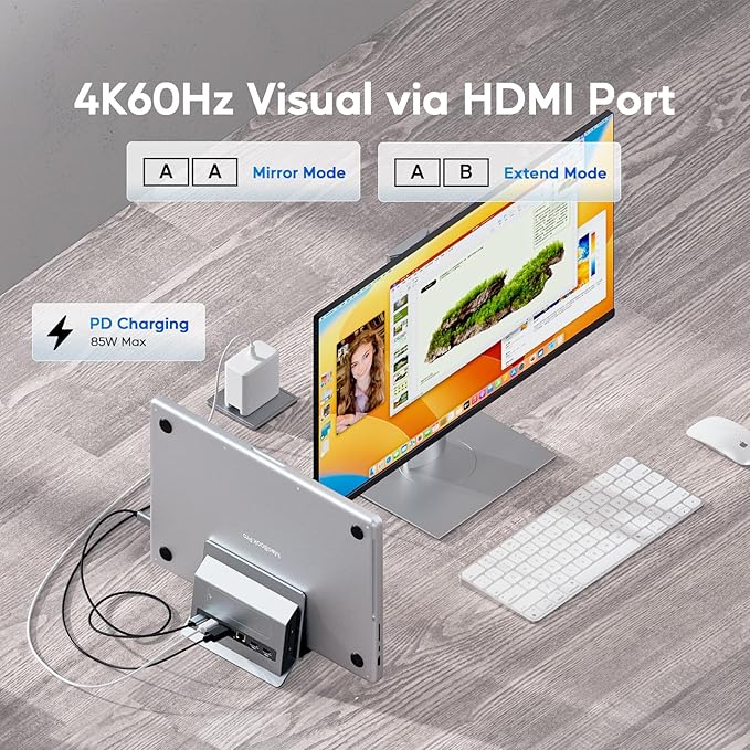Vertical MacBook Docking Station PULWTOP Docking Station for Mac mini with M.2 NVMe case for MacBook Pro/Air 4K@60Hz HDMI 2USB C 10Gbps SD/TF 100W PD RJ45 2 USB A for Windows Laptops