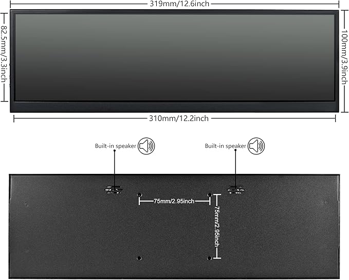 12.6 Inch Mini Touch Screen Monitor Secondary Screen FHD IPS Stretched Bar LCD Display 1920X515 HDMI for PC Laptop Computer Health Speed Windows Sub CPU GPU Temperature Display R126F01T-HB