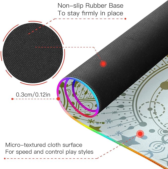 Gaming Mouse Pad Wireless Charging with 17 Led Light Modes with Premium Smooth Surface(Starry Sky Print35.4x15.7inWhite)