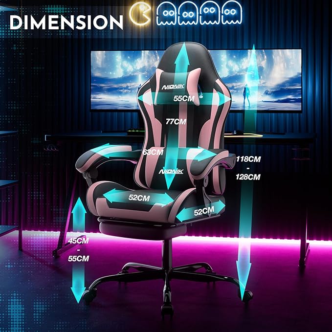Gaming Chair Ergonomic Computer Chair with Footrest and Lumbar Support Height Adjustable Game Chair with 360°-Swivel Seat and Headrest and for Office or Gaming Blackpink