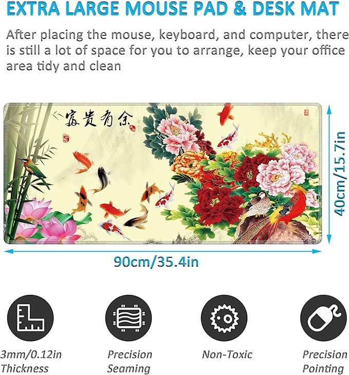 LL-COEUR XXL Landscape Gaming Mouse Pad Computer Keyboard Mat Office Desk Pad (Fish 35.4 x 15.7 x 0.12)