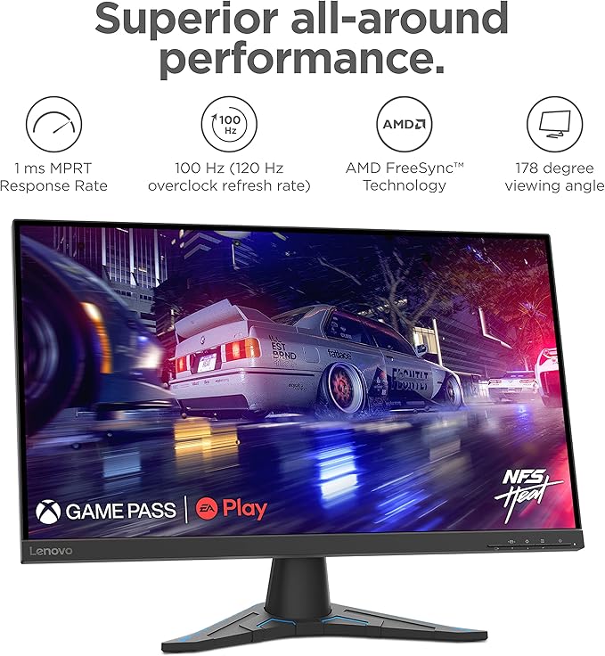 Lenovo G27e-20-2022 - Gaming Monitor - 27 Inch FHD - 100 Hz - AMD FreeSync Premium - Blue Light Certified - Tilt/Height Adjustable Stand - HDMI &amp DP