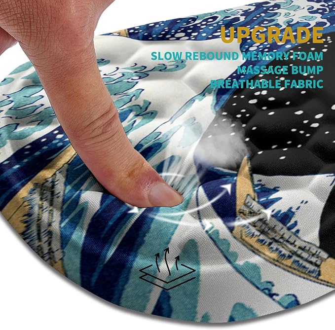 Hokafenle Ergonomic Mouse Pad Wrist Support Wrist Rest Mousepad for Carpal Tunnel Pain Relief with Integrated Memory Foam Slope Massage Bulge (11.8x7.9 inchSea Wave