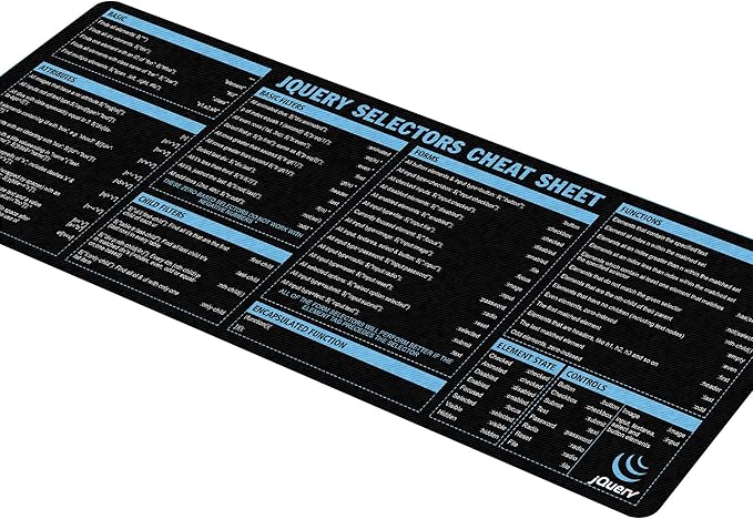 jQuery Selectors Cheat Sheet Mouse Mat KMH Mouse Pad for Web Developers JavaScript Learners Coder Computer jQuery Large Desk Mat Essential Computer Accessories for Study Work and Reference Purposes