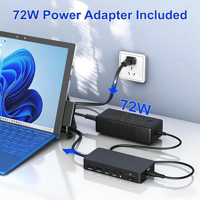 Surface Docking Station Triple Display Dual 4K HDMI &amp VGA 12-in-1 Surface Pro Dock for Microsoft Surface Pro 11/10/9/8/7/6/5/4/3 Surface Laptop 7/6/5/4 Surface Go/Book/Laptop Go