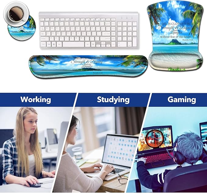 Mouse Pad Memory Foam Keyboard Wrist Rest SupportNon-Slip Rubber BaseErgonomic Comfortable Gel Black Desk Pad for LaptopGaming &amp Office Tropical Beach Coconut PalmTrees Mouse PadProverbs 31-