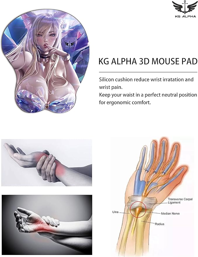 KG Alpha 3D Mouse Pad Anime Silicone Wrist Rest Support Gaming Mousepad… (Kda Ahri)
