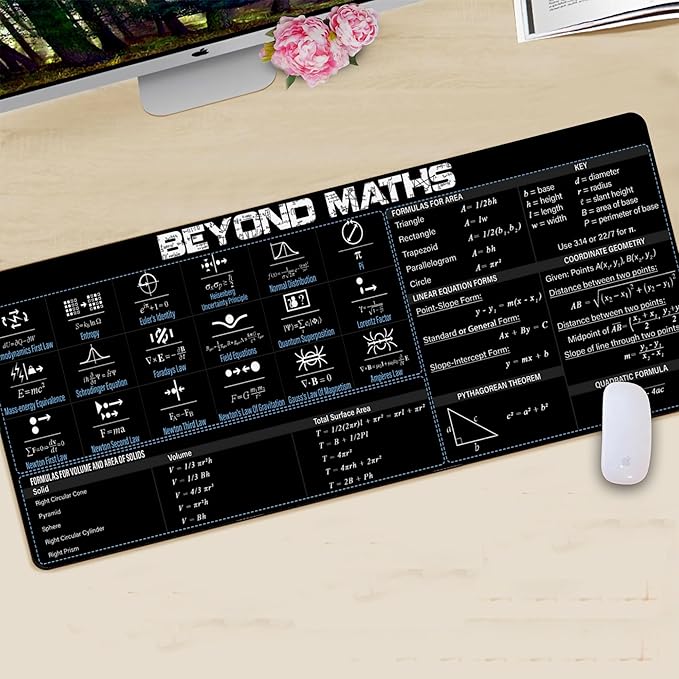 Beyond Maths Mouse Pad – FormulaFlow Study Mat All-in-One Math &amp Physics Cheat Sheet Desk Pad for Students &amp STEM Lovers Essential Computer Accessories for Study Work and Reference Purpose