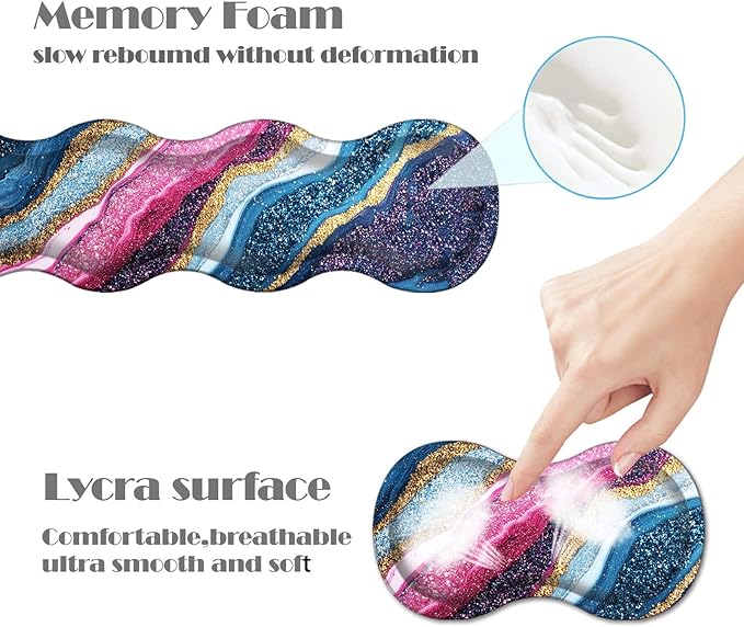 Ergonomic Keyboard Wrist Rest &amp Mouse Pad Wrist Rest SetXL Gaming Desk Mat 31.5x 11.8Non-Slip BaseMemory FoamEasy Typing Pain Relief for Office &amp HomePink Blue Gold Glitter