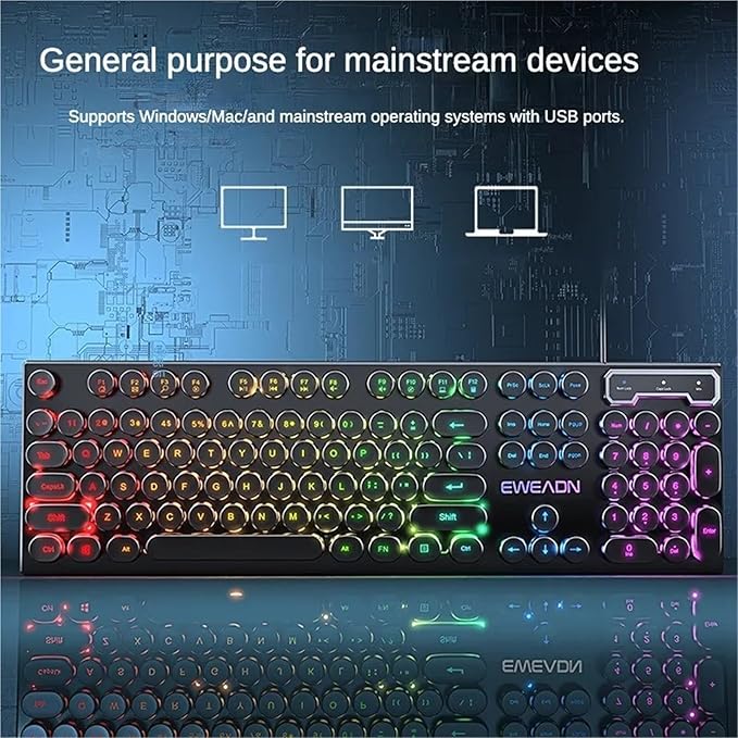 104 Key Backlit True Mechanical Feel Keyboard Wired Gaming Keyboard Illuminated Retro Keyboard Gaming PC Laptop Office(Black with RGB Light)