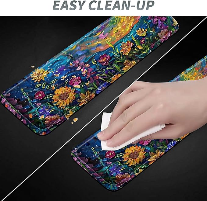 3Pcs Mouse Pad Set Watercolor Flowers Large Gaming Mouse Pad with Stitched Edge Ergonomic Memory Foam Keyboard Wrist Support and Mouse Wrist Rest Cushion Pain Relief Non-Slip Desk Pad Combo