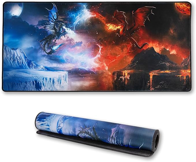 Alpine Innovations Surface Mat with Stitched Edges | Giant Mouse Pad 16” x 33” | Durable Non-Slip Rubber Base | Computer Keyboard Pad for Desktops | Dragons
