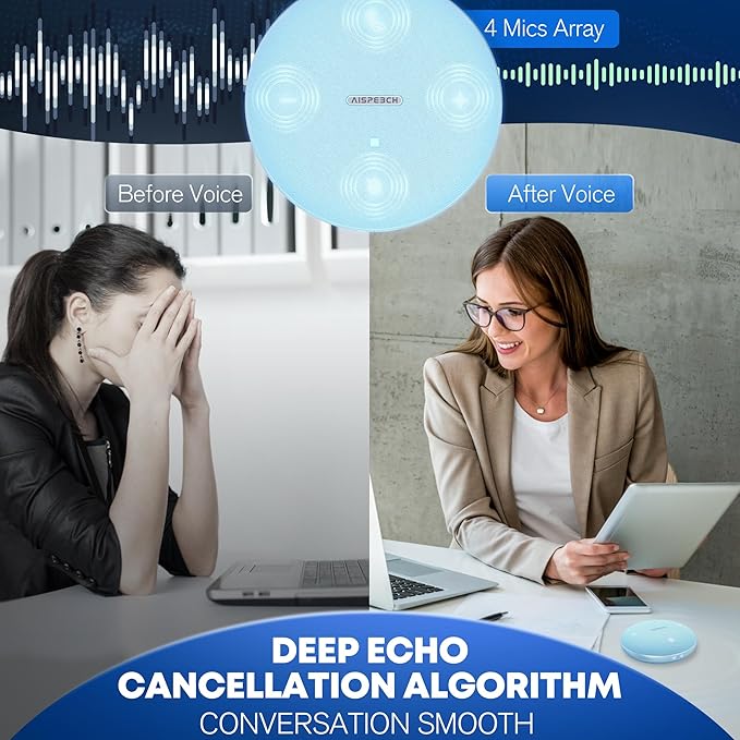 Bluetooth Conference Speakerphone M4 with AI Noise Reduction AI Summaries AI Transcription with 60-Language Support 13FT 360° Voice Pickup10-Hour Battery Life for Zoom and Teams Blue