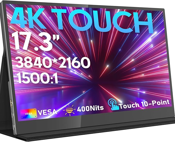 ZSCMALLS 17.3'' 4K Touch Portable Monitor for Laptop 3840P×2160P Touch Screen with HDR 100% sRGB 1500:1 Ultra Slim &amp Eye CareTravel Monitor External for Laptop Mac PC PS5 Xbox