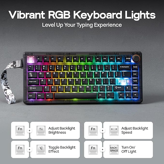 MechLands CIDOO QK75 VIA Programmable 75% Compact Keyboard USB-C/BT5.0/2.4Ghz Wireless Hot Swappable Custom Mechanical Keyboard with Gasket Mounted PC Plate 4000mAh Battery for Win/Mac (Black)
