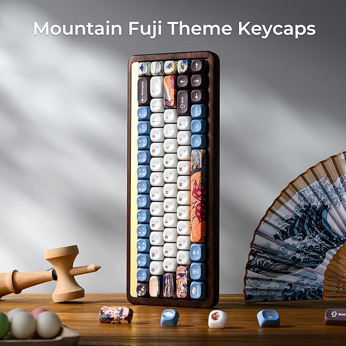 OHY XVX MOA Profile Keycaps Set Japanese Mount FujiTheme 132 - Key White &amp Blue Custom Keycaps with PBT + Frosted Translucent PC Material for ANSI Layout Mechanical Keyboards- - Musashi Senju