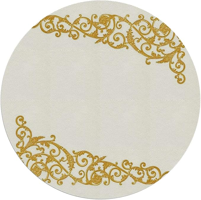 White Gold PU Leather Round Desk Chair Mat Curved Flower Lines Office Chair Mat for Hardwood Floors Premium Floor Protector Chair Mat Desk Rug for Home Office Baroque Side Frame Diameter 39.4 in