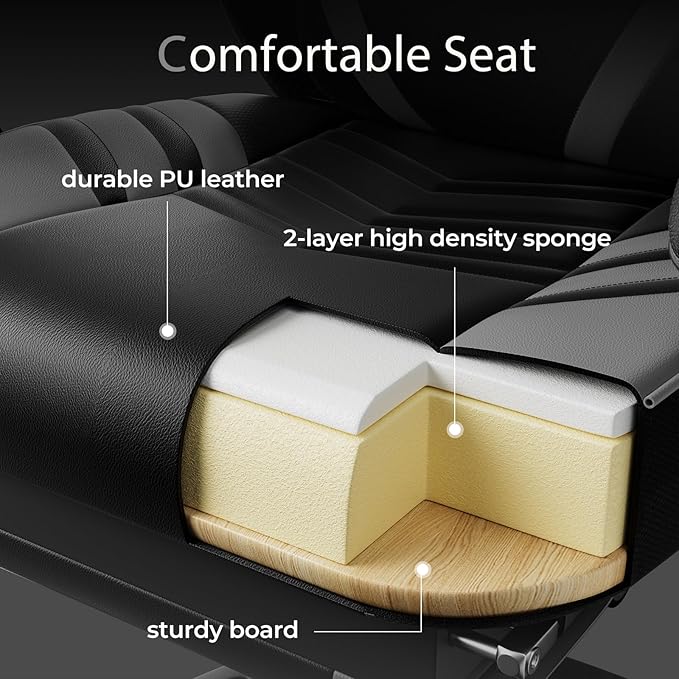 POWERSTONE Gaming Chair Video Game Chair with Footrest and Lumbar Support Racing Style PU Leather Computer Chair Ergonomic Adjustable Swivel Task Chair Gray